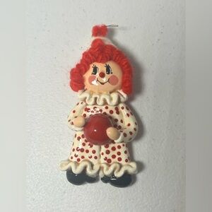 VTG Clown Christmas Ornament Dough Art or Clay Signed Klamphier